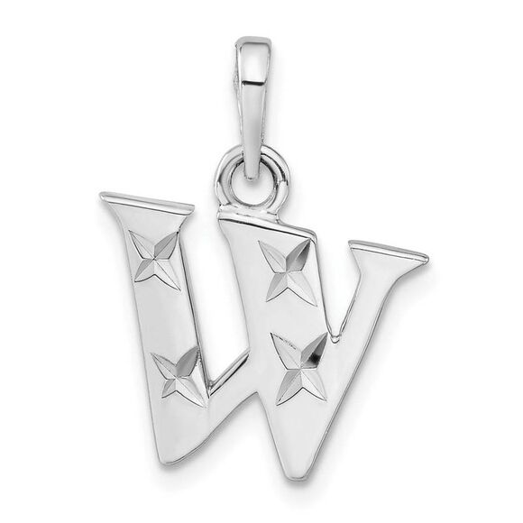 Sterling Silver, Sabrina Collection, D/C Block Initial  W Pendant - Picture 1 of 4